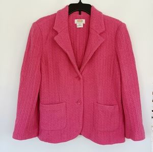 Talbott Wool Knit blzer Jacket Pink Cable Knit sz. LARGE EUC